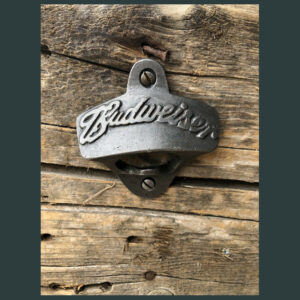 ANTIQUE BUDWEISER CAST IRON BAR WALL MOUNTED BOTTLE OPENER