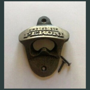 ANTIQUE DRINK PERONI CAST IRON BAR WALL MOUNTED BOTTLE OPENER