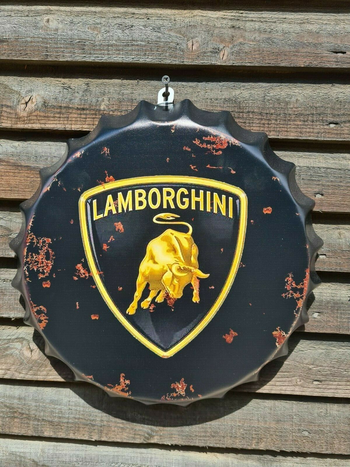 Wall Art Lamborghini/sign /Vintage Tin Metal 30cm Bottle Top Bar Pub hand made