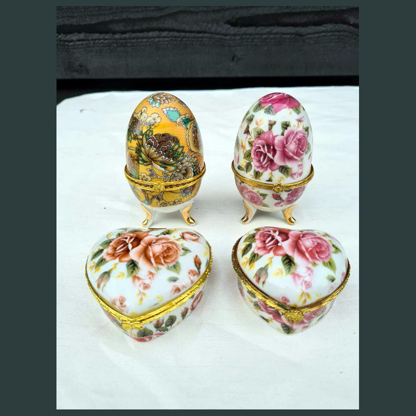 Set of 04 Procelain Decorative Hinged Eggs and Trinket Box - Image 2