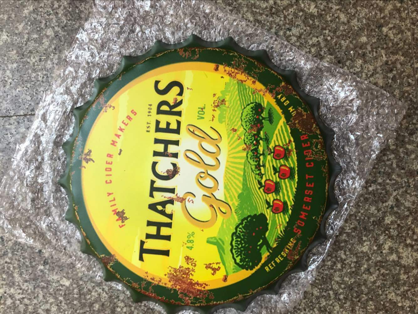 Wall Art Thatchers Gold/sign /Vintage Tin Metal 35cm Bottle Top Bar Pub hand made - Image 2