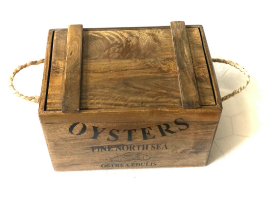 Rustic style handmade vintage oysters fine north sea wooden storage / chest box with lid (LARGE)