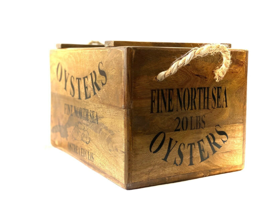 Rustic style handmade vintage oysters fine north sea wooden storage / chest box with lid (LARGE) - Image 2