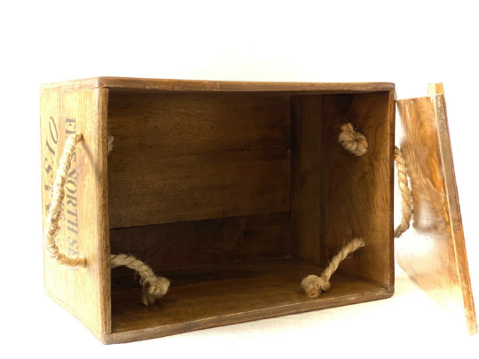 Rustic style handmade vintage oysters fine north sea wooden storage / chest box with lid (LARGE) - Image 3