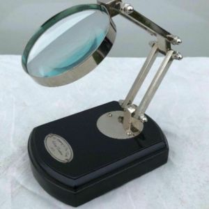 Adjustable 3″ Magnifying Glass With  Wood Base Solid Brass with Nickle Finish Perfect Gift