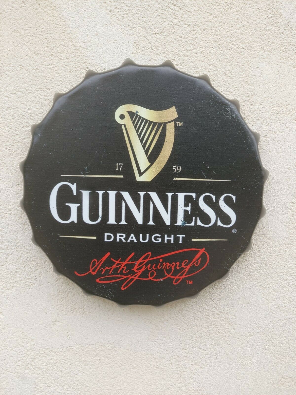 Wall Art Guinness/sign /Vintage Tin Metal 35cm Bottle Top Bar Pub hand made