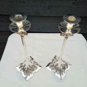Art deco candle holder 14 inch silver plated