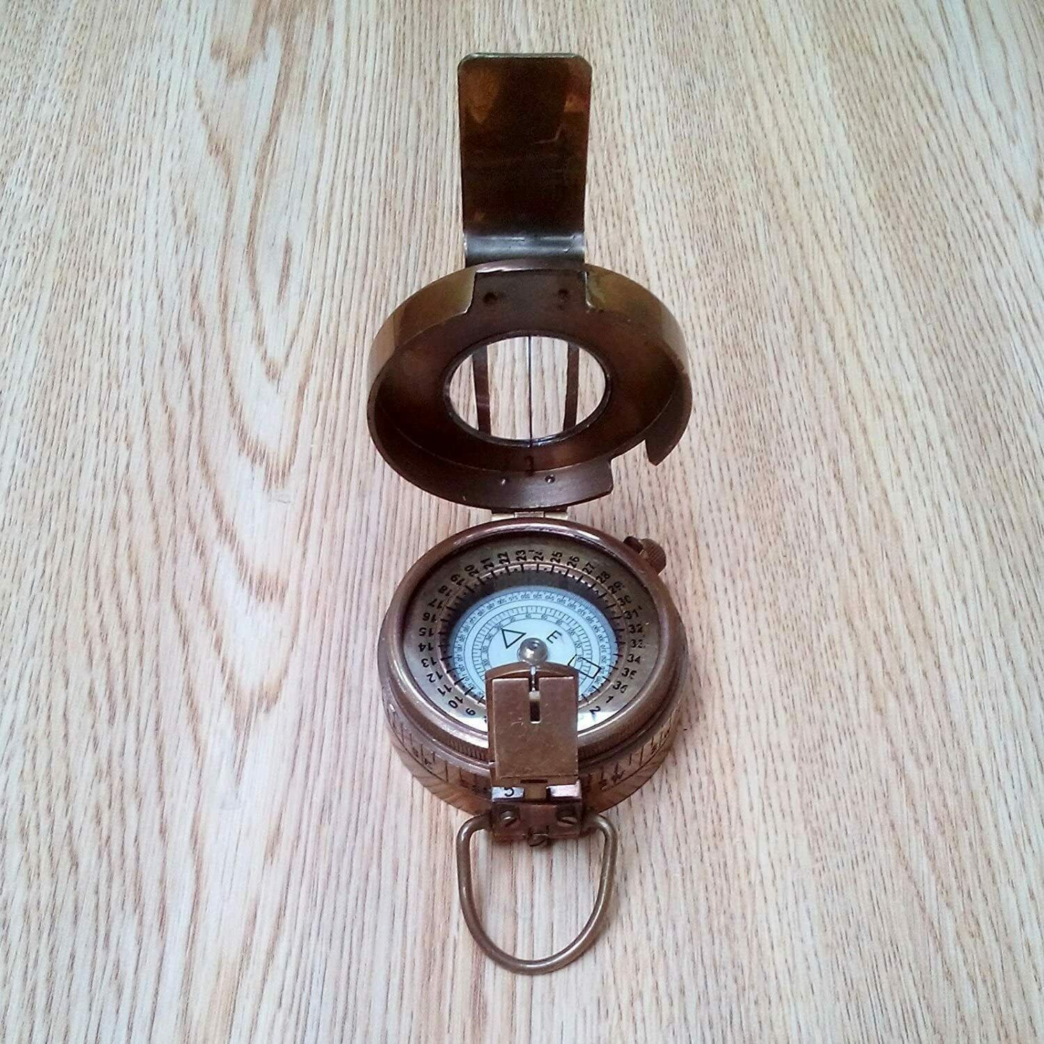 Antique Nautical Brass Military Prismatic Compass Vintage Collectible