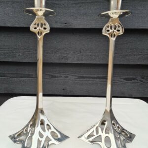 Art deco candle holder 14 inch silver plated
