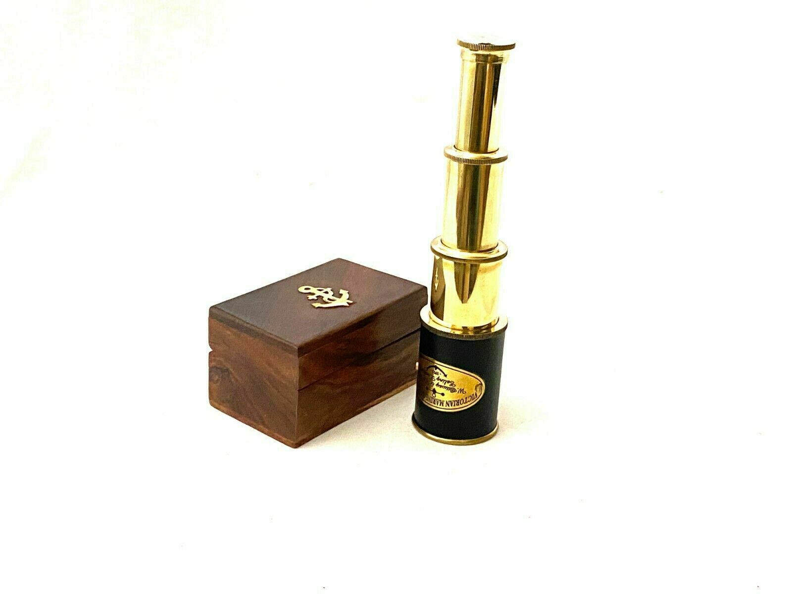 Brass Nautical Telescope with Leather Sheathed Marine Time Vintage Antique 8'' - Image 3