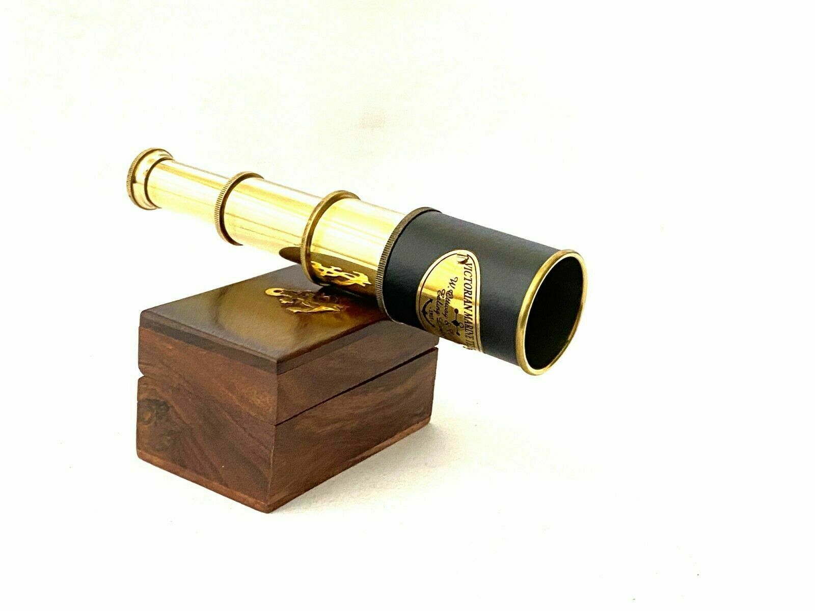 Brass Nautical Telescope with Leather Sheathed Marine Time Vintage Antique 8''