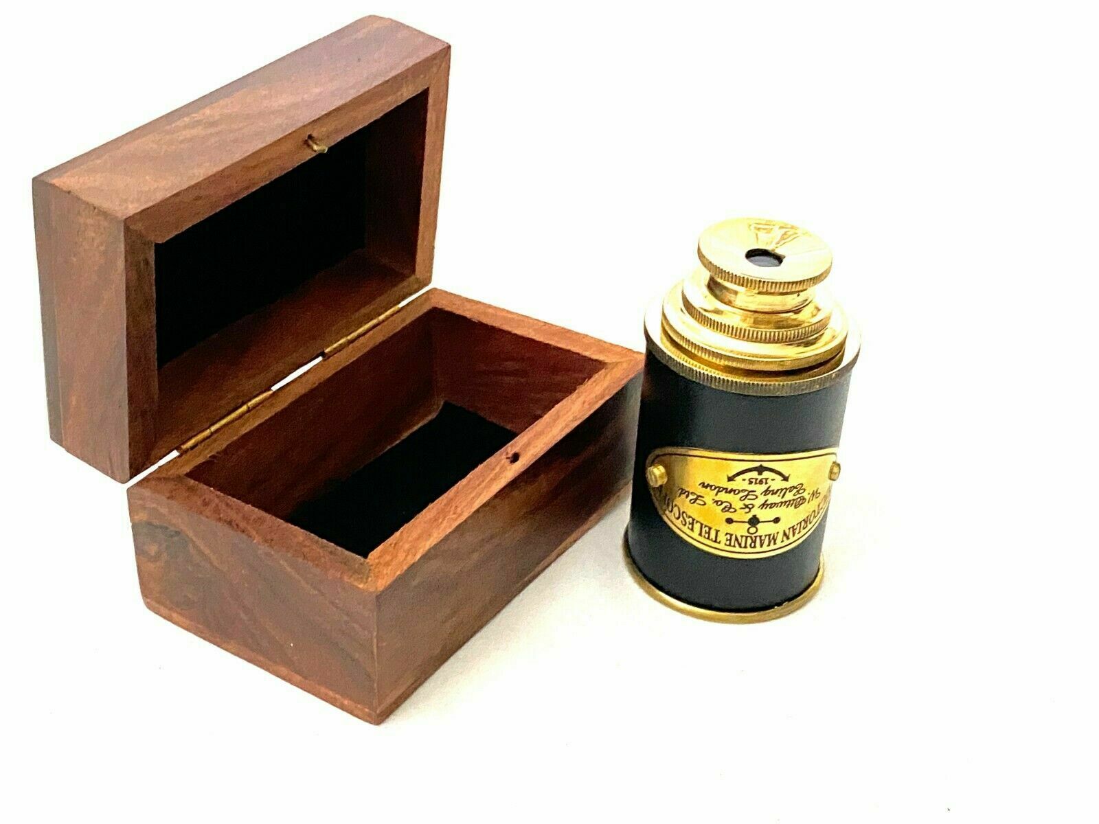 Brass Nautical Telescope with Leather Sheathed Marine Time Vintage Antique 8'' - Image 2