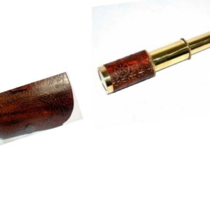 6” Brass Nautical Telescope with Brown shiny Leather Sheathed Marine Vintage