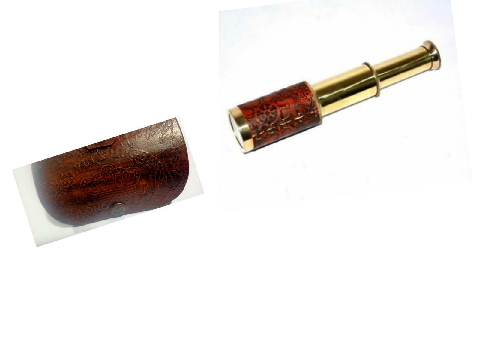 6'' Brass Nautical Telescope with Brown shiny Leather Sheathed Marine Vintage (Copy)