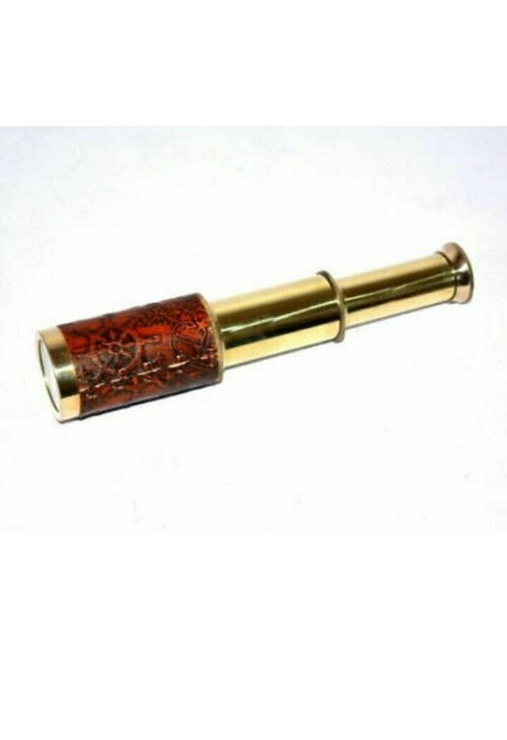 6'' Brass Nautical Telescope with Brown shiny Leather Sheathed Marine Vintage (Copy) - Image 3