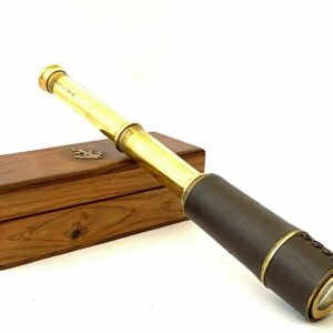 Brass Nautical Telescope with Leather Sheathed Marine Time Vintage Antique 14 inch