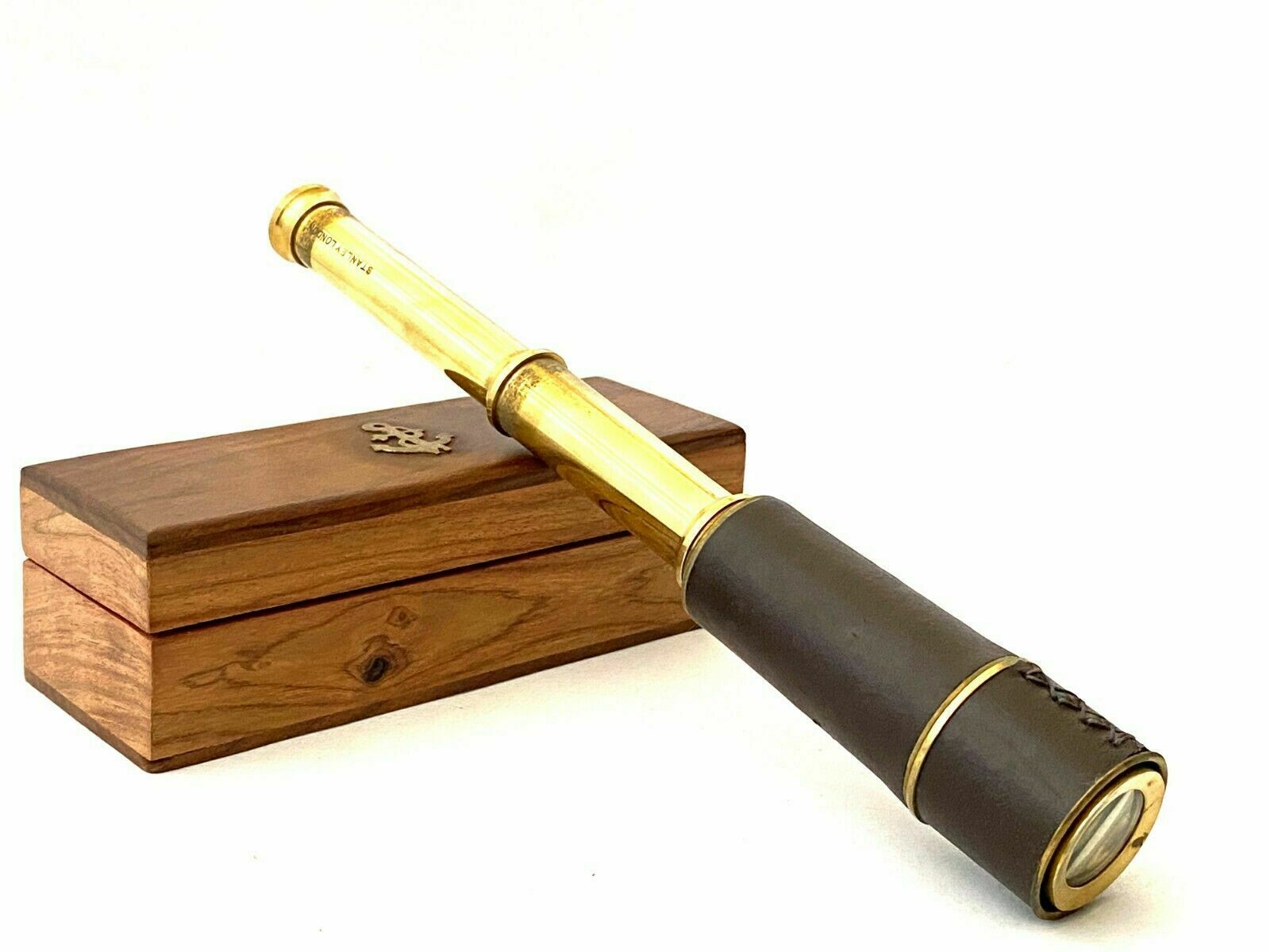 Brass Nautical Telescope with Leather Sheathed Marine Time Vintage Antique 18'' - Image 2