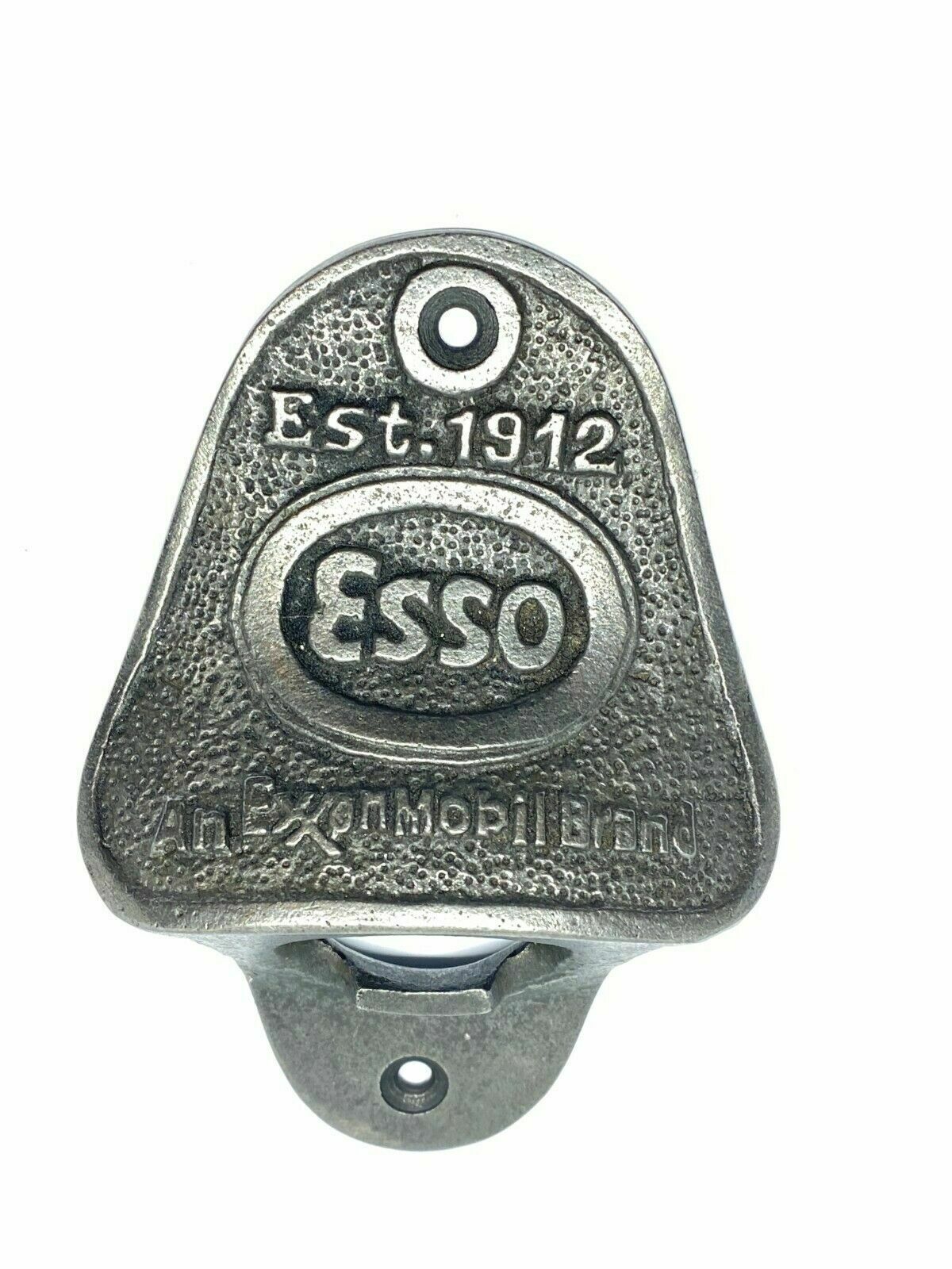 ANTIQUE ESSO CAST IRON BAR WALL MOUNTED BOTTLE OPENER RETRO VINTAGE WITH SCREWS