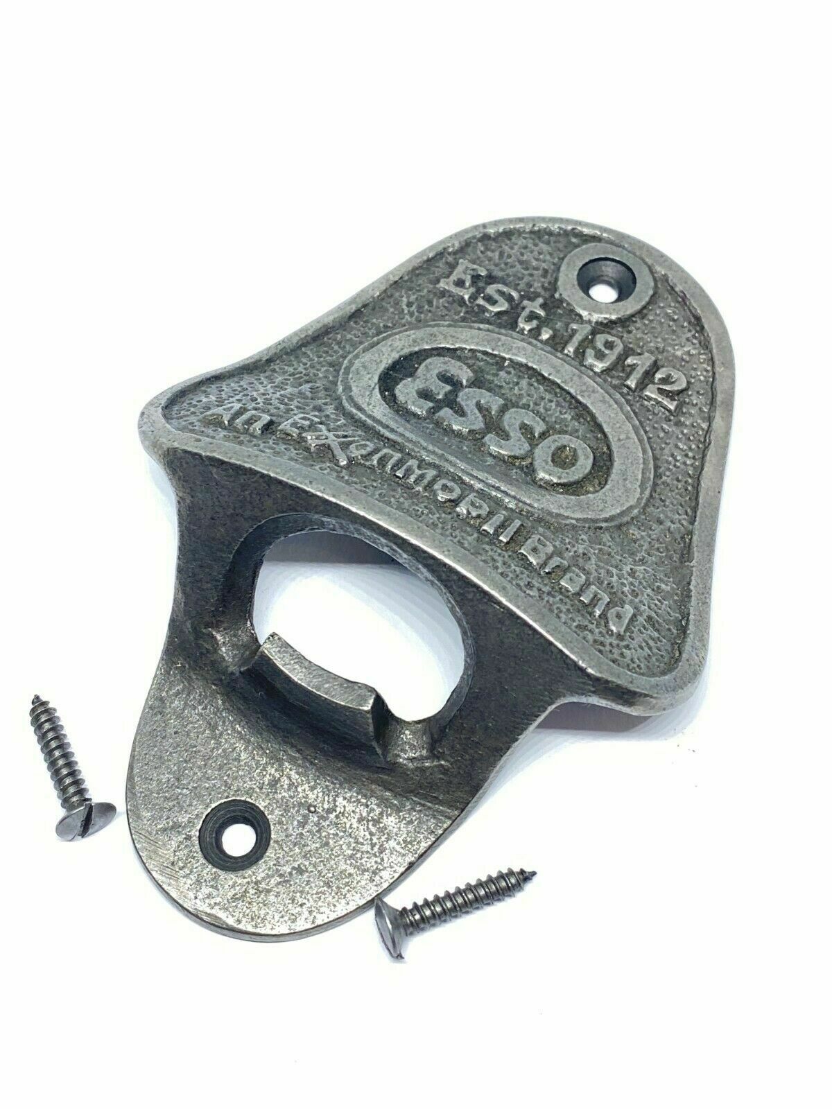 ANTIQUE ESSO CAST IRON BAR WALL MOUNTED BOTTLE OPENER RETRO VINTAGE WITH SCREWS - Image 3