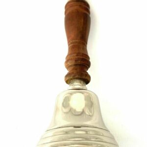 Nickle Finish Wooden Handle School Dinner Hand Reception Bell 23 cm
