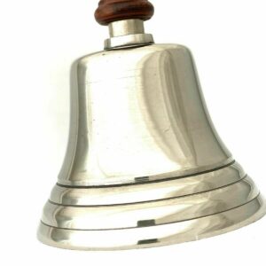 Nickle Finish Wooden Handle School Dinner Hand Reception Bell 23 cm