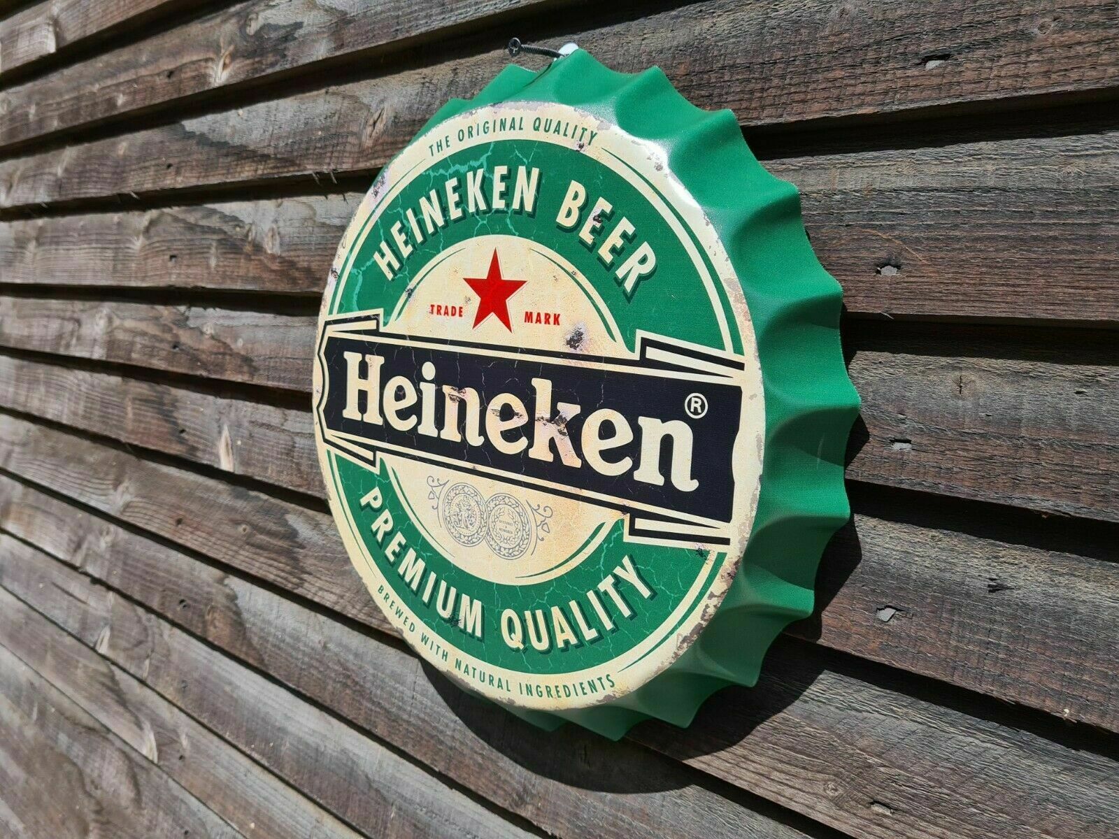 Wall Art Heinekin/sign /Vintage Tin Metal 35cm Bottle Top Bar Pub hand made