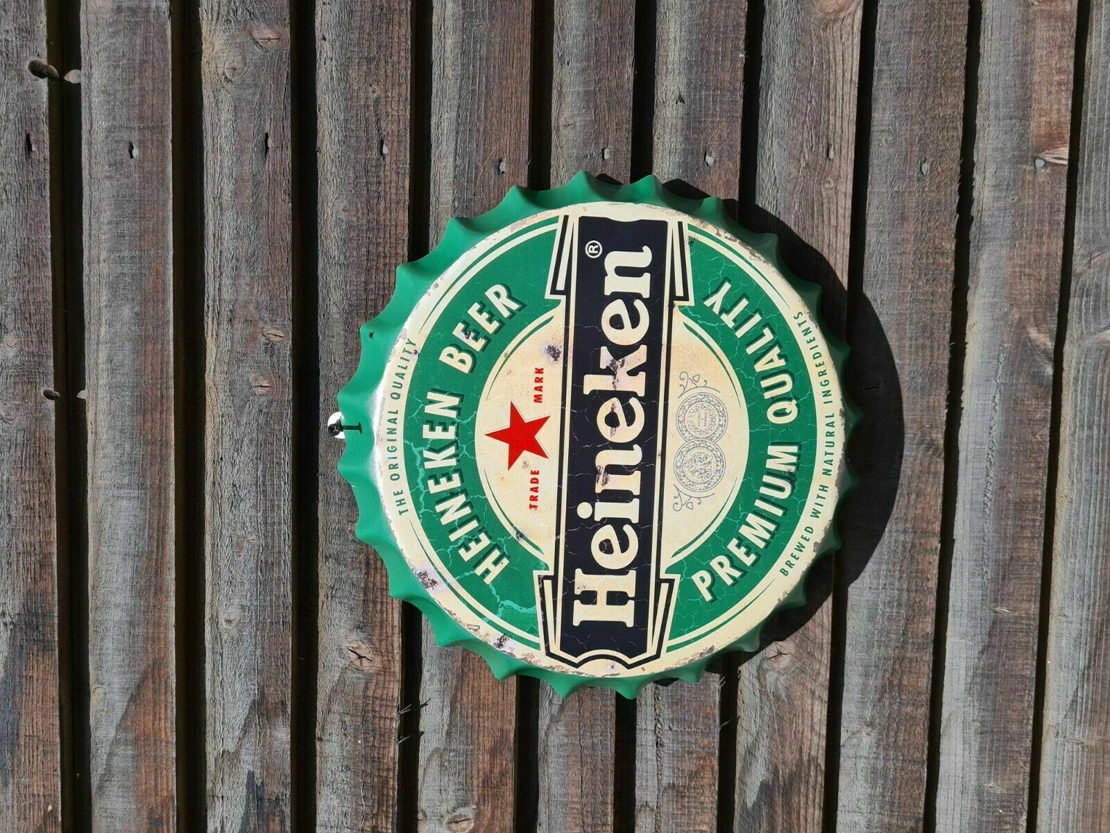Wall Art Heinekin/sign /Vintage Tin Metal 35cm Bottle Top Bar Pub hand made - Image 2