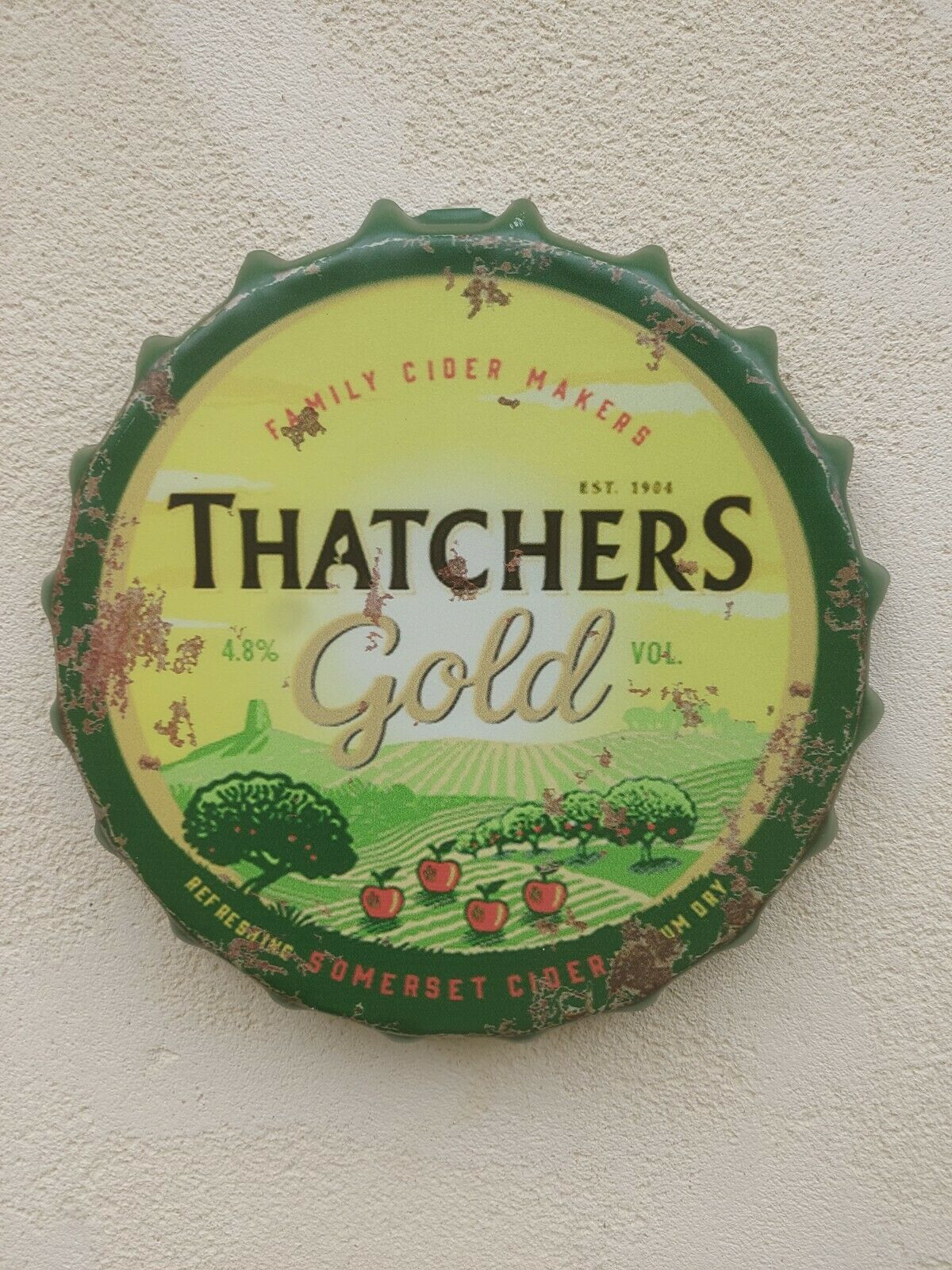 Wall Art Thatchers Gold/sign /Vintage Tin Metal 35cm Bottle Top Bar Pub hand made