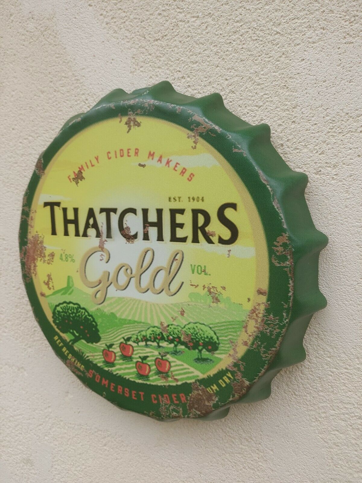 Wall Art Thatchers Gold/sign /Vintage Tin Metal 35cm Bottle Top Bar Pub hand made - Image 3