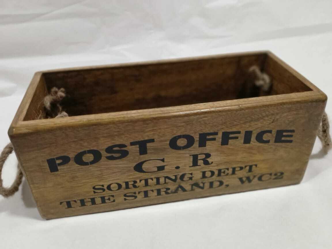 Vintage Style POST OFFICE Wooden Box / Crates Storage With Rope Handle (S)