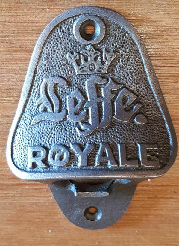 ANTIQUE LEFFE ROYALE CAST IRON BAR WALL MOUNTED BOTTLE OPENER
