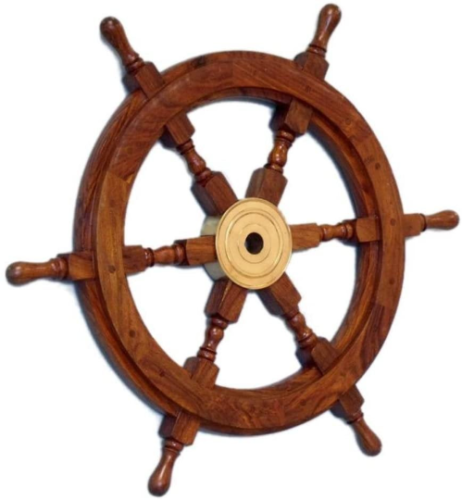18" Durable Wooden Brass Ship Wheel - Image 2