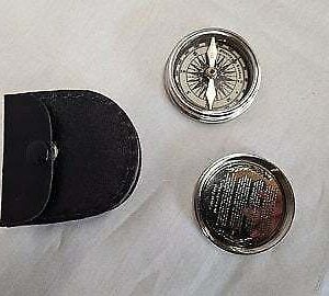 Nautical Robert Frost Poem chrome Pocket Compass with Black Leather Case