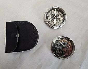 Nautical Robert Frost Poem chrome Pocket Compass with Black Leather Case - Image 2