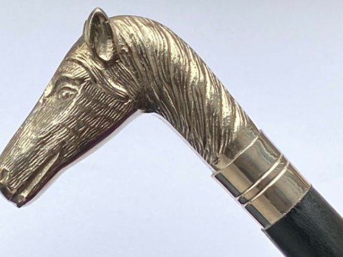 Victorian style horse face black wooden walking stick solid brass(NICKLE PLATED)