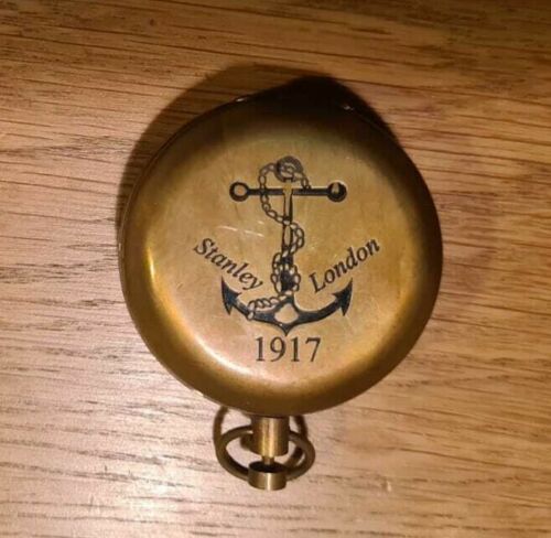 Stanley London Brass Push Button Pocket Compass With Leather Case - Image 2