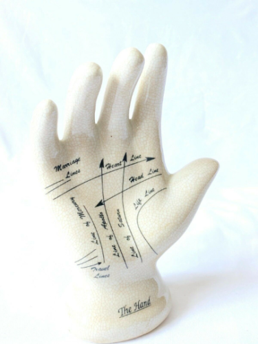 7" palmistry hand- crackle glaze finish black lettering details - Image 2