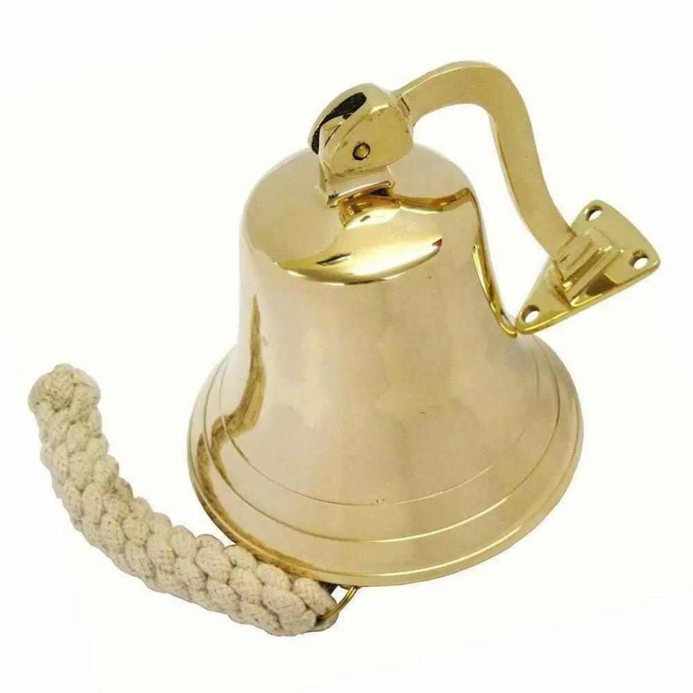 Solid 5'' brass ship pub door bell with heavy mounting bracket& lanyard - Image 2