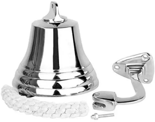 Solid 5 Inch Nickle Finish Ship Pub Door Bell With Mounting Bracket and Lanyard - Image 4