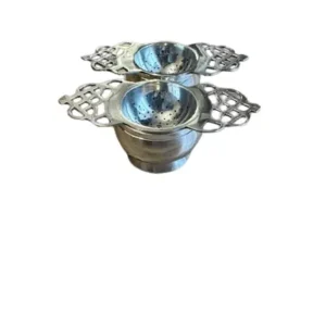 Pair of Victorian silver plated tea strainers (double handle)