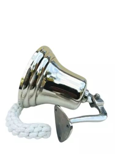 Solid 6 Inch Nickle Finish Ship Pub Door Bell With Mounting Bracket and Lanyard - Image 2