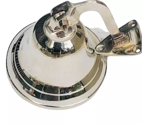 Solid 4 Inch Nickle Finish Ship Pub Door Bell With Mounting Bracket and Lanyard - Image 2