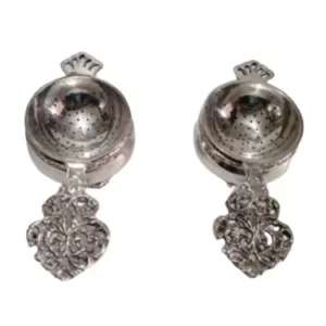 Pair of Flower design Victorian Style silver plated tea strainers
