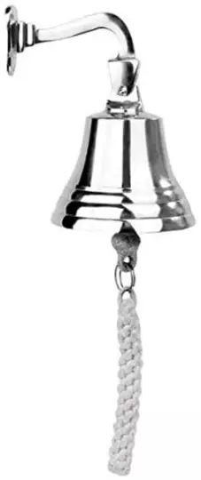 Solid 5 Inch Nickle Finish Ship Pub Door Bell With Mounting Bracket and Lanyard