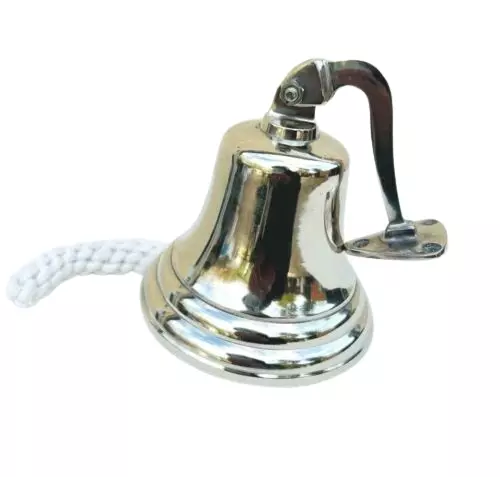 Solid 6 Inch Nickle Finish Ship Pub Door Bell With Mounting Bracket and Lanyard - Image 6