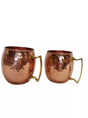 Set of 2 x Pure Copper Handcrafted Moscow Mule Mug Cup with Brass handle.