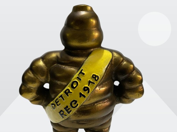 15" Michelin Man Cast ALU With Painted BRASS Antique Finish Original - Image 5