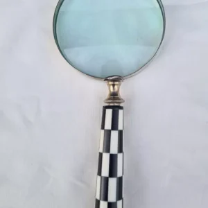 Magnifying Glass 4″ Dia – Black & White Mother Of Pearl round handle (Nickle)