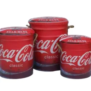 Storage Drum Stool Bar Man Cave Seat Container Set of 3 Coca Cola