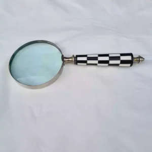 Magnifying Glass 4″ Dia – Black & White Mother Of Pearl round handle (Nickle)